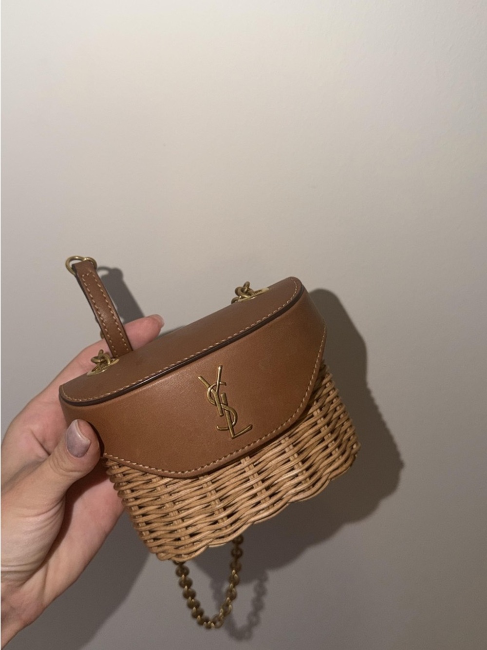Saint Laurent Brown Leather & Wicker Mini Crossbody